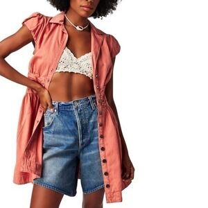 NWT Free People Chester Denim Mini Dress in‎ Lightest Rose Pink Size